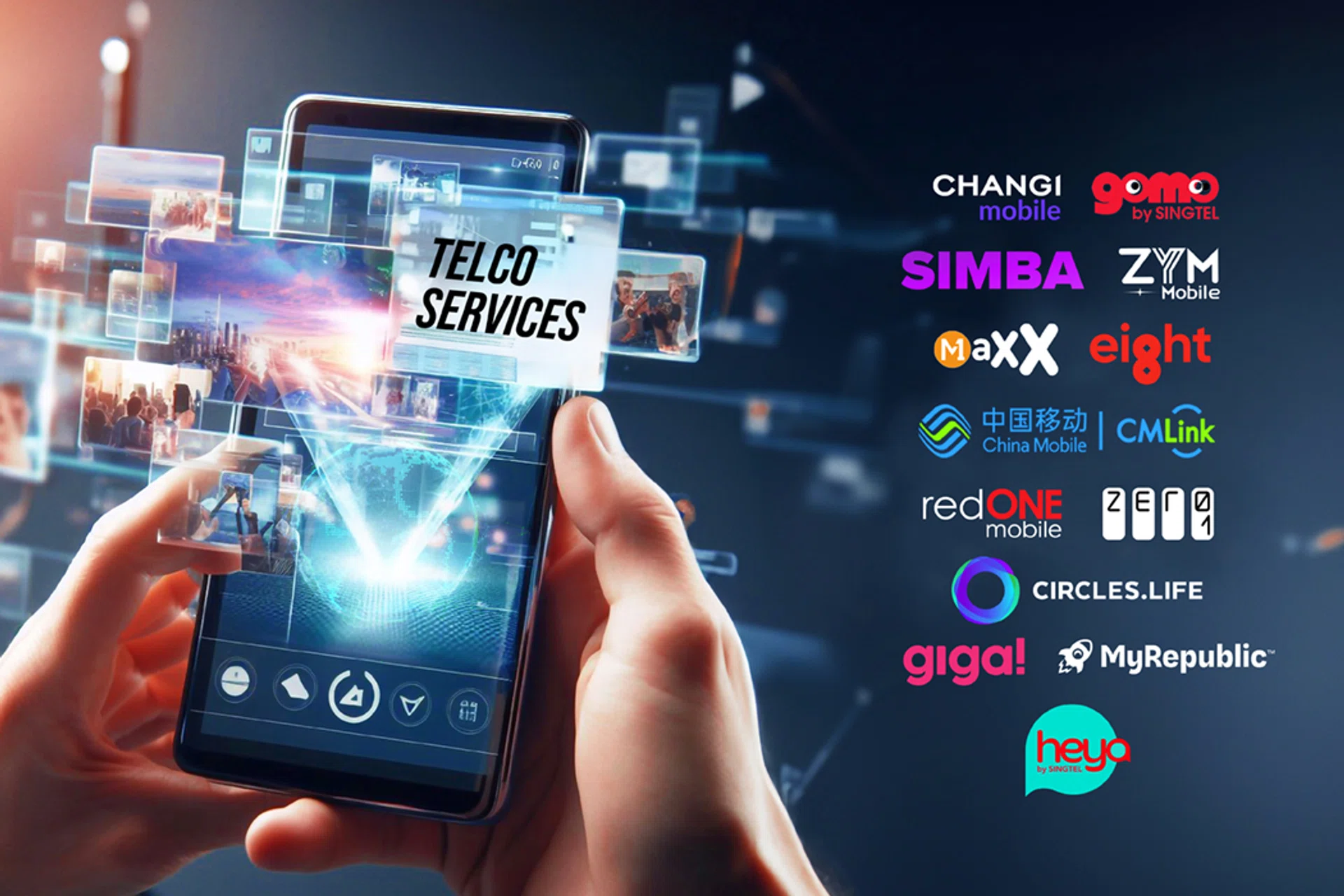 An image montage of all the telco services in Singapore