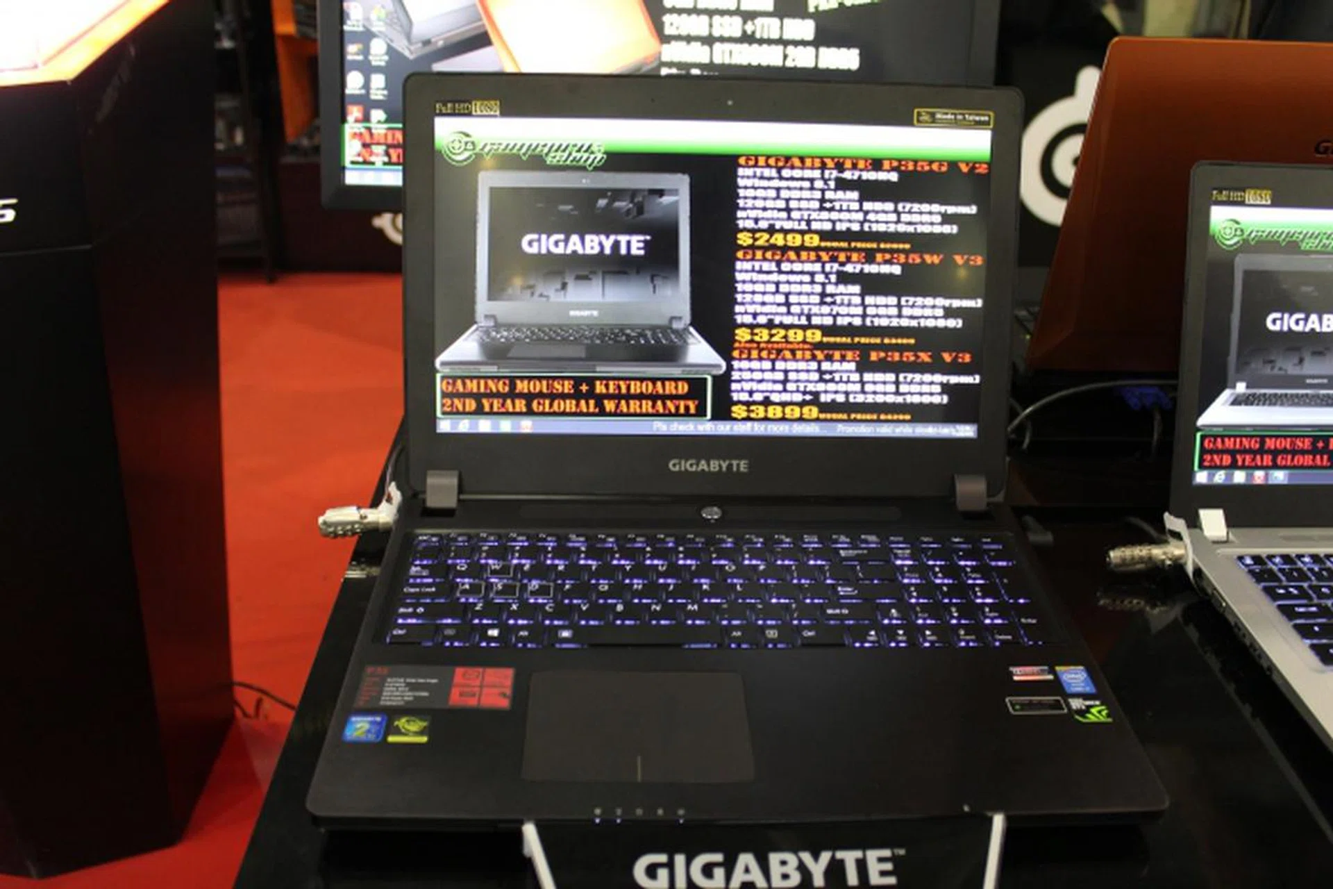 The Gigabyte P35X V3 is a beast of a machine and can easily go toe to toe with some of the beefier gaming machines we’ve featured. It sports an Intel Core i7-4710HQ processor, 16GB RAM, NVIDIA GeForce GTX 980M (8GB DDR5), 1TB HDD (7200 rpm) with a 256GB SSD, and a 15 inch QHD+ display (3,200 x 1,800 pixels). It’s only going for $3,899, down from its usual price of $4,299.