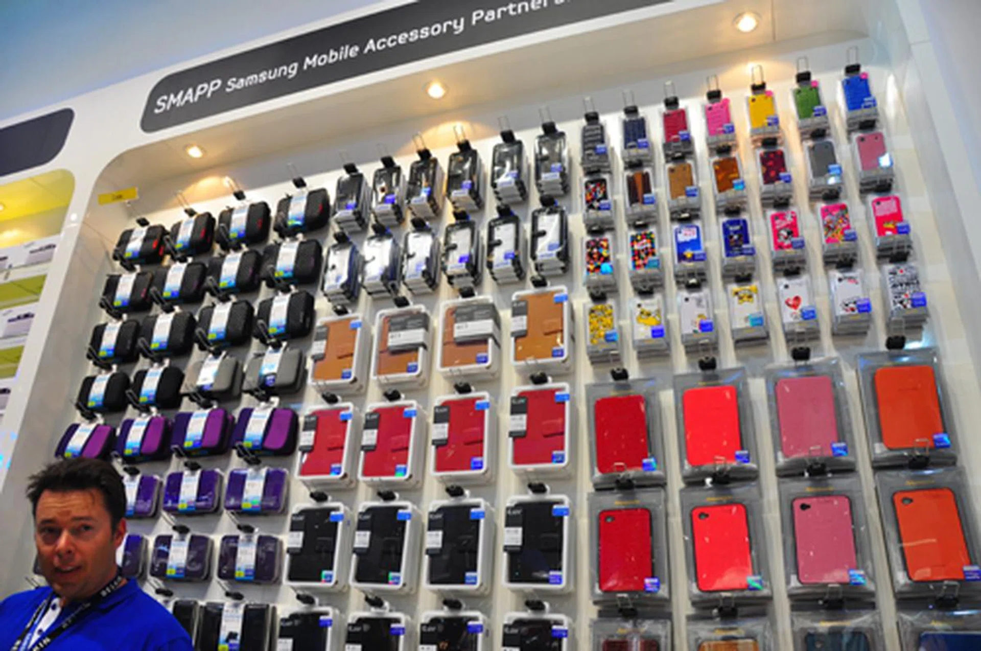 Some of the mobile accessories available for sale at the Samsung booth. We spotted phone and tablet covers as well as the official Samsung Galaxy Tab accessories like Vehicle Dock Kit and Keyboard Dock.