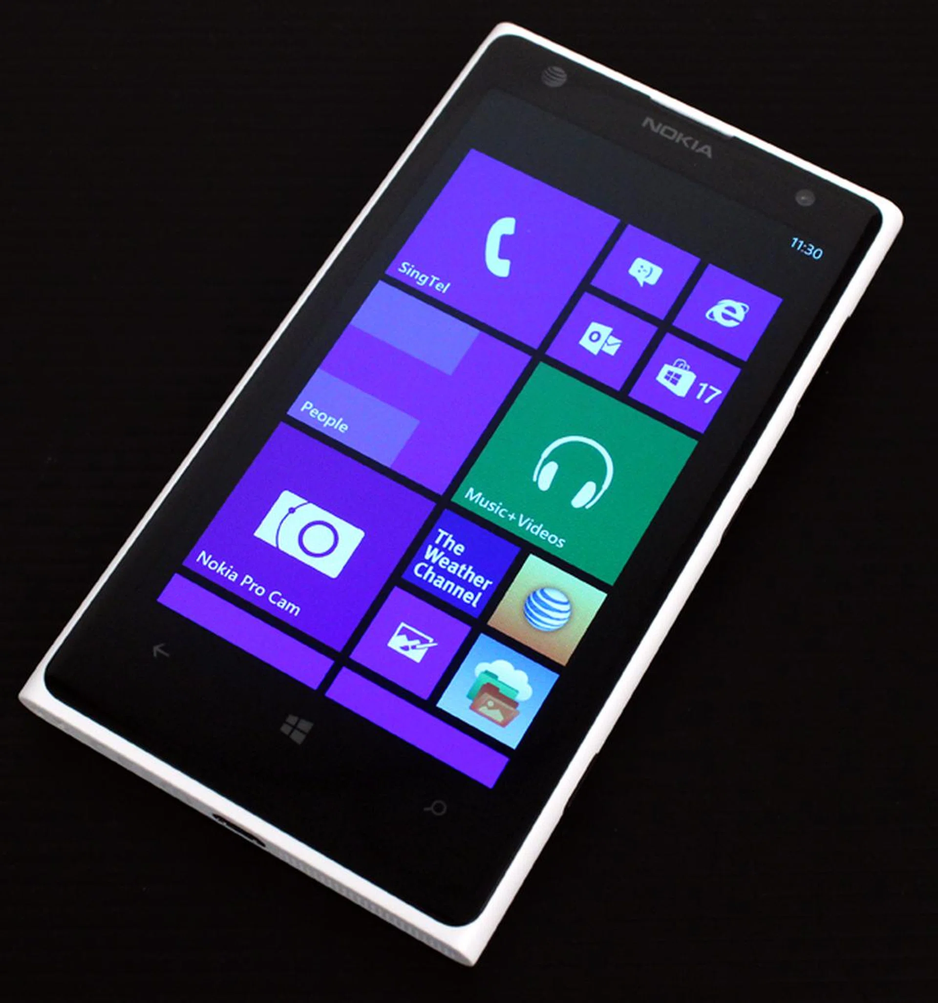 Our Lumia 1020 has AT&T's logo in the upper left corner as this phone is an exclusive to the network in the US.