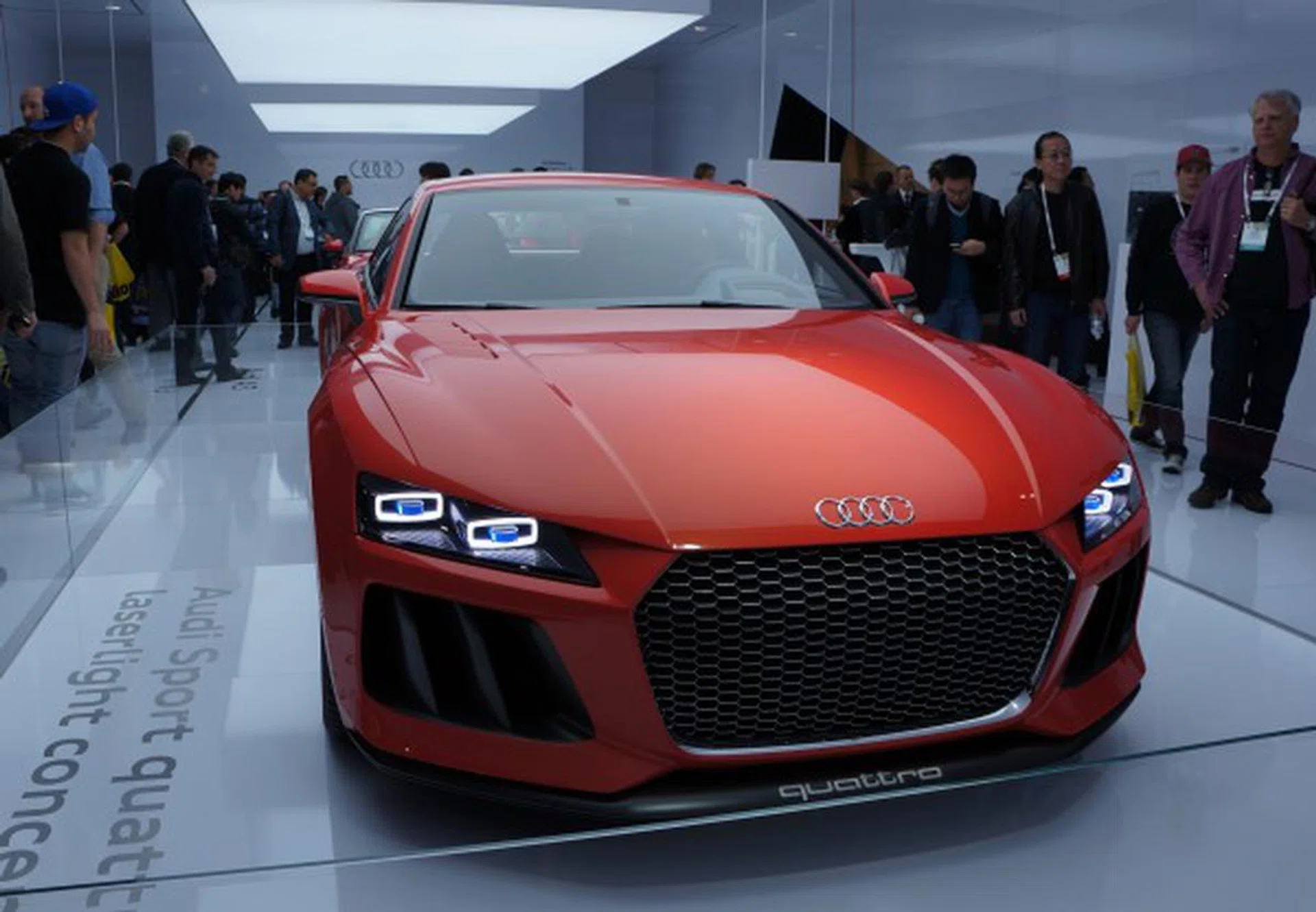 Audi was showing off its laser headlight technology in the form of this Sport Quattro Laserlight concept car. Apparently, it uses LEDs for the low beams and laser diodes for high beams, which Audi says can illuminate the road with three times the brightness of LEDs. This helps illuminate the roads ahead to far greater distances than before.