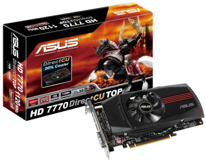 ASUS HD 7770 DirectCU TOP (HD7770-DCT-1GD5)<br> Core Clock: 1120MHz <br> Memory Clock: 4600MHz