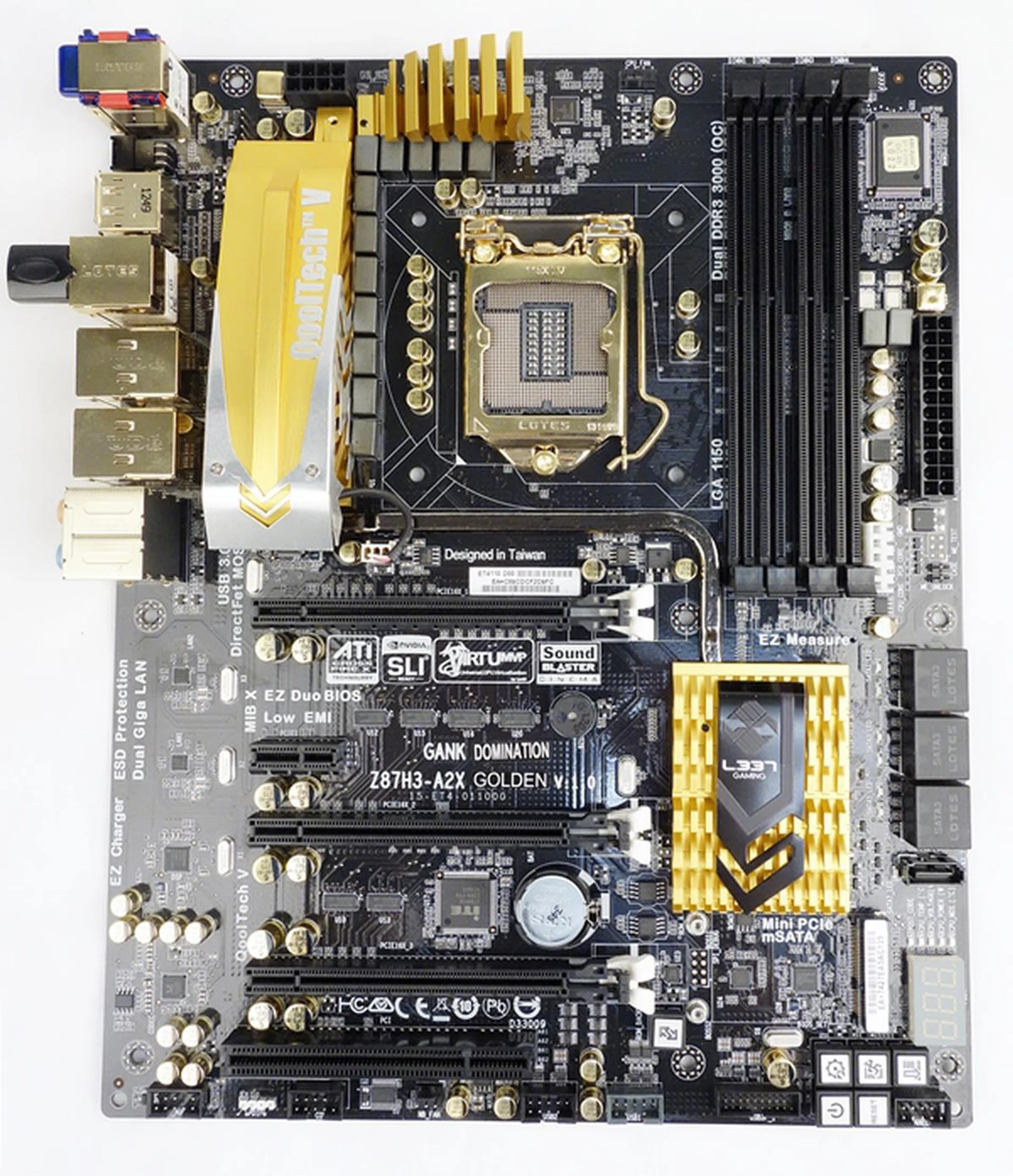 The ECS Gank Domination Z87H3-A2X Golden represents the company's effort to target the high-end market segment for motherboards. We felt that its gilded treatment this time round, has been toned down to lessen the tackiness often associated with opulence.