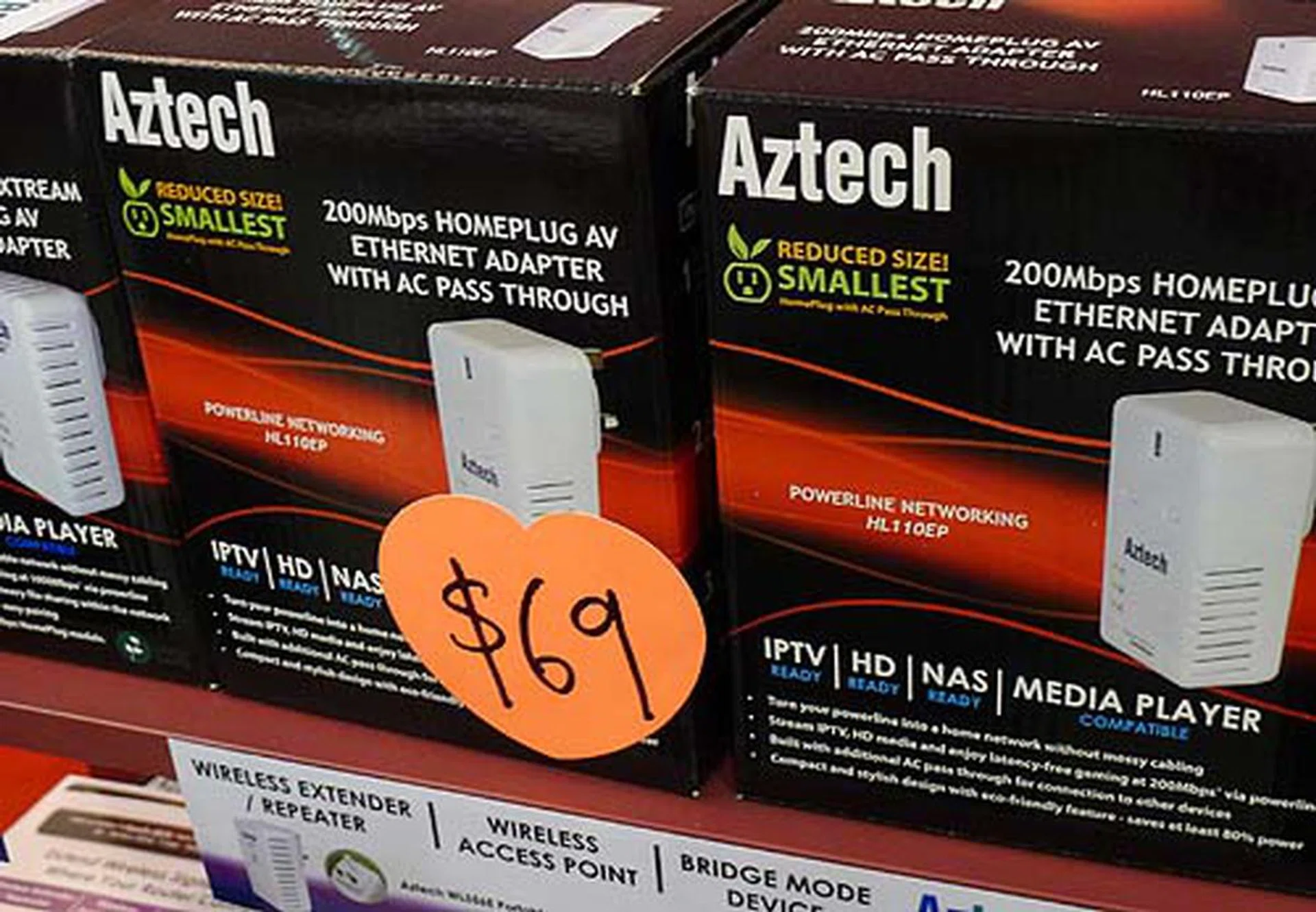 If you don't need the wireless extender, then just go with the non wireless version, the HL110EP at $69. It also comes with AC pass through, meaning you don't lose the power point!