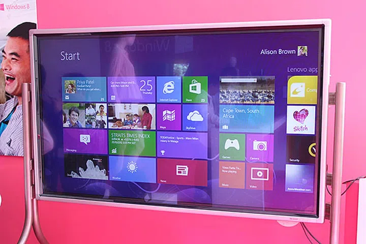 We've used Windows 8 on a variety of devices, but never on a 70-inch screen - until now. This is a Sharp PN-L702B interactive display, which was connected to a Lenovo laptop via HDMI.