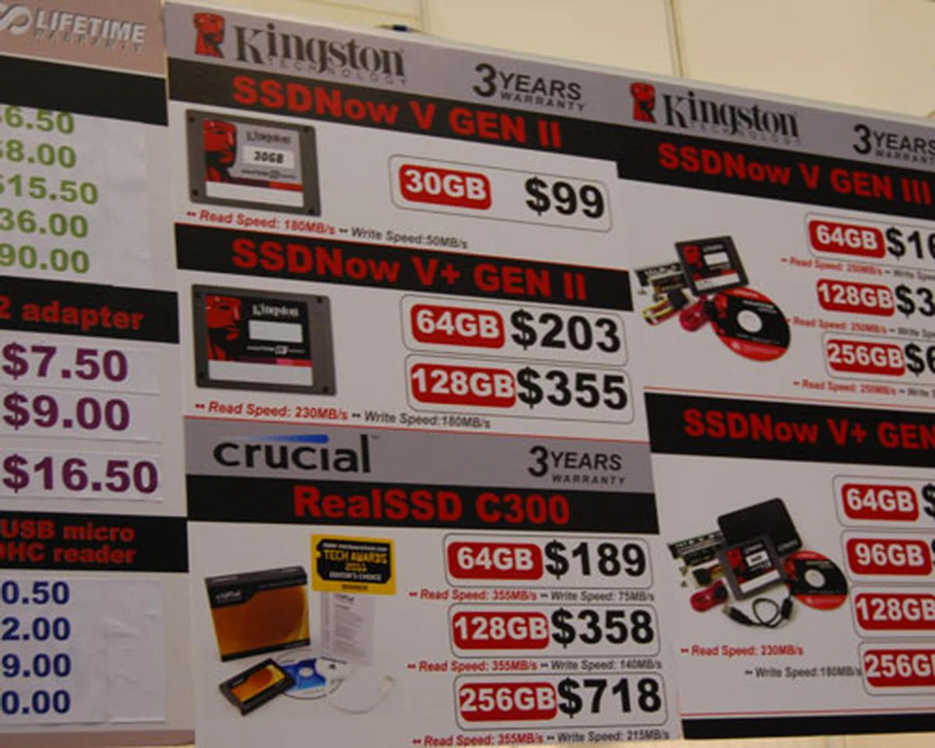 Want faster loading times for your PC? Solid state drives are definitely the way to go, and with its premium pricing on the market, you can get better prices at IT Show 2011. Crucial's 65GB SSDs are one of the more affordable options, at $189. If you need a much higher capacity, Kingston's 256GB SSDs are going for $620. 