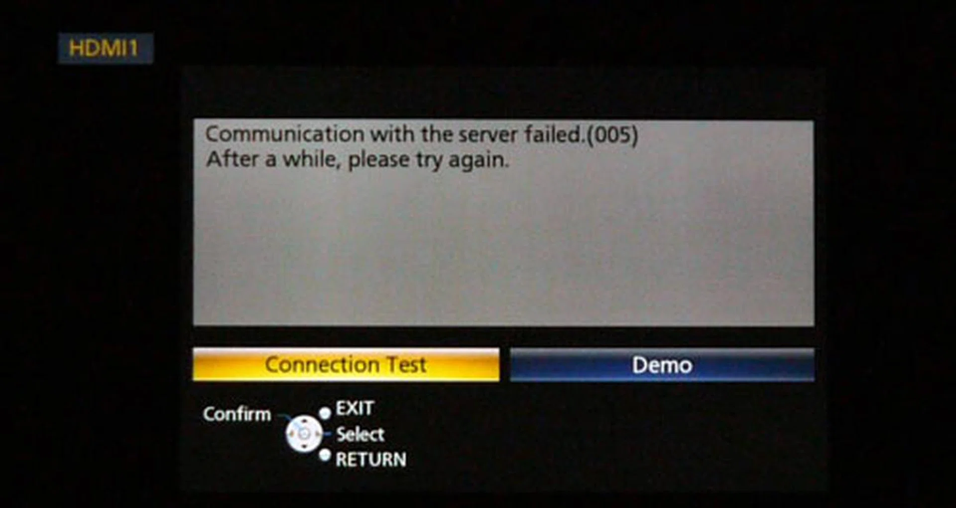 We encountered the same error code despite trying both wired and wireless Internet connections to reach the Viera Connect server from our test site. Of course given our corporate environment in the office, we have encountered troubles occasionally, but these functions work just fine at the store front.