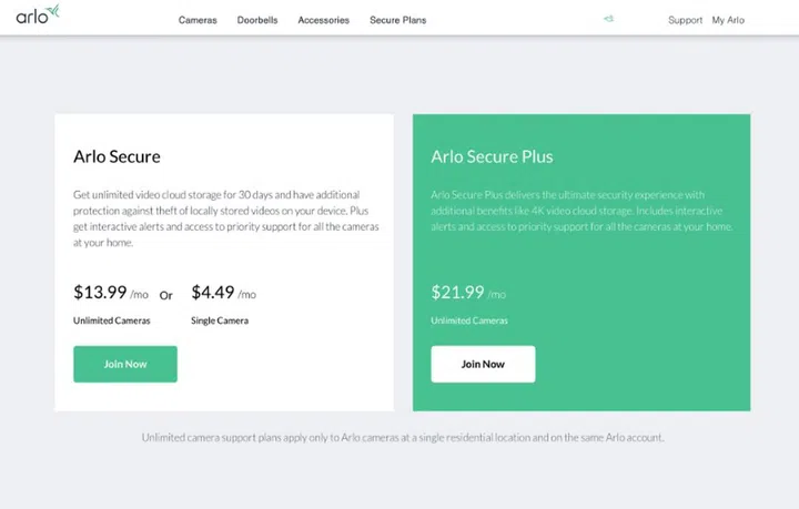 The new Arlo Secure price plans. 