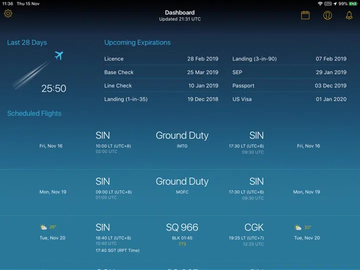 Roster shows pilots' their schedules.