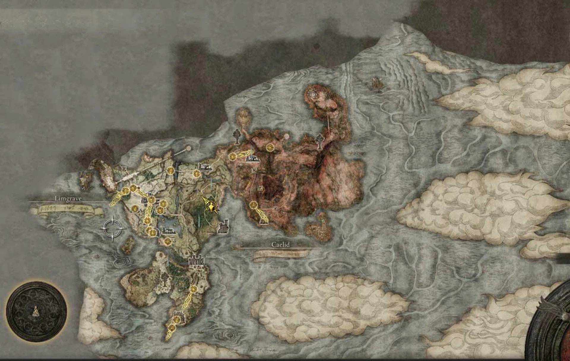 The two regions near where you first spawn containing the regions of Limgrave and Caelid. But up north, there's also an entire landmass waiting to be explored.