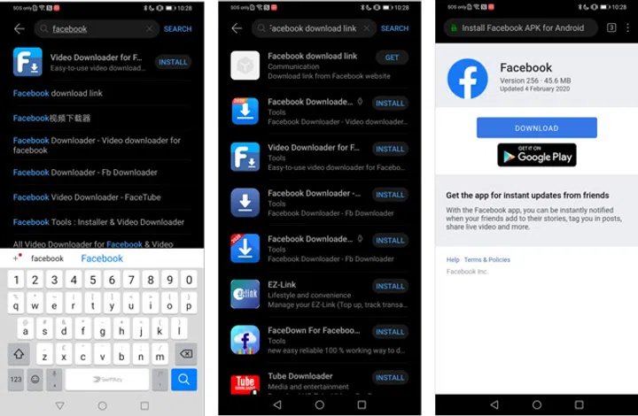 Here's an example of how you can install the Facebook App (Steps 1-3).