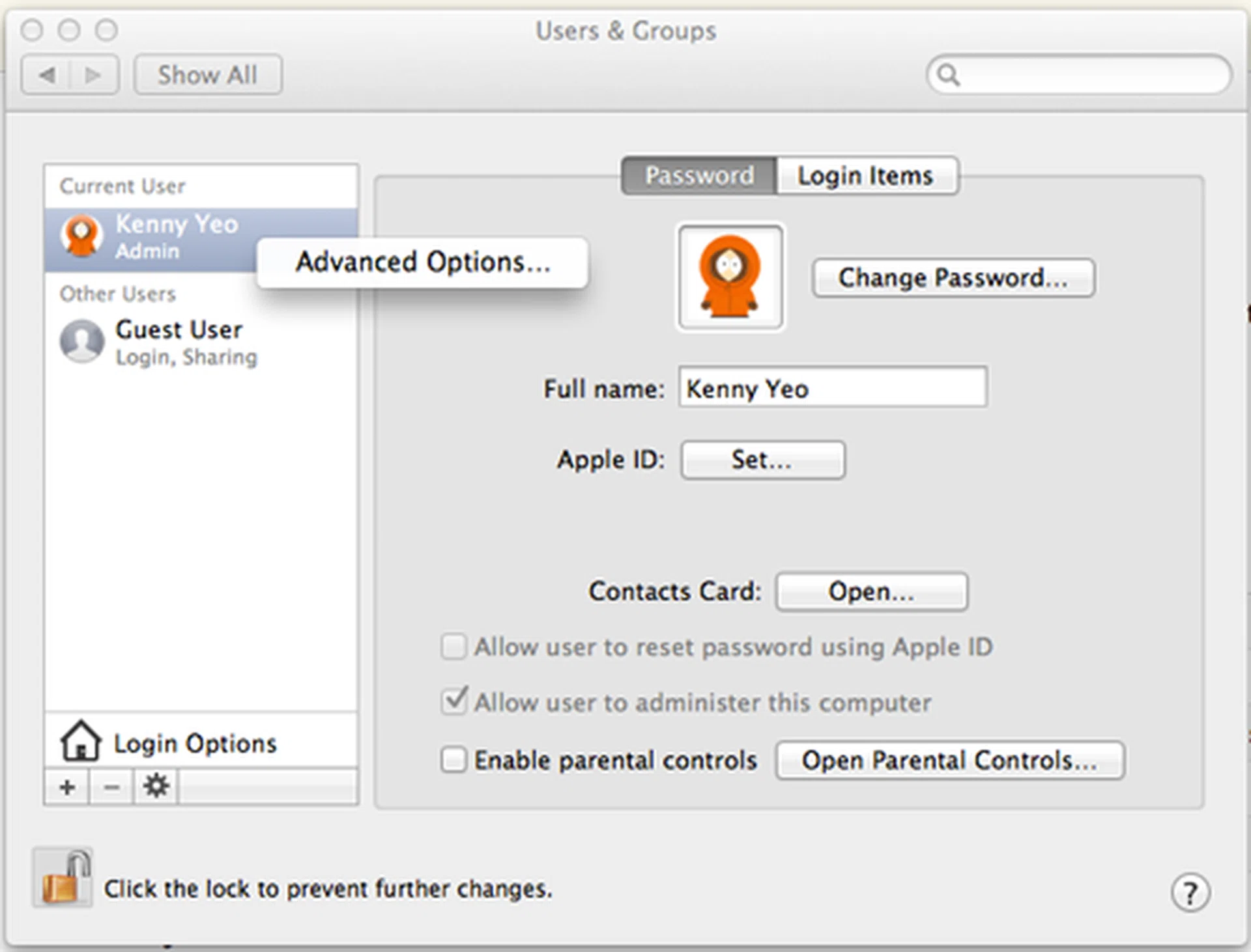Right-click on your account and access "Advanced Options..." to reconfigure your Home folders.
