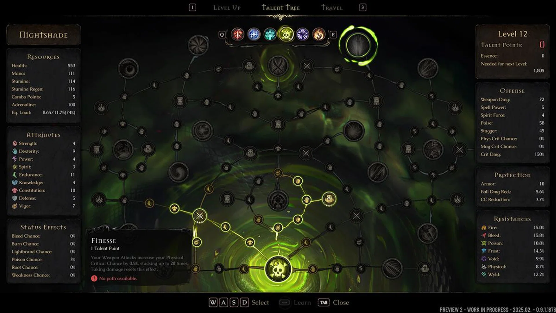 Mandragora's skill tree for the Poison skill, which is native to the Nightshade class.
