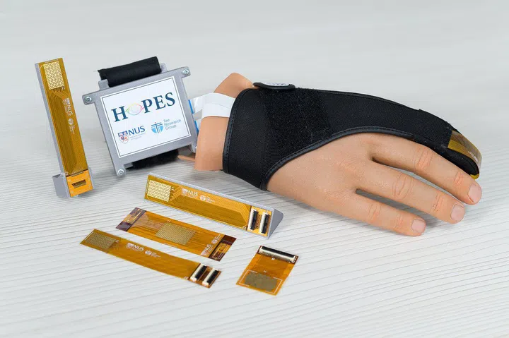 A close-up of the Home eye Pressure E-skin Sensor (HOPES) device in its current form which the team hopes to miniaturize the system further and make it even more accessible.