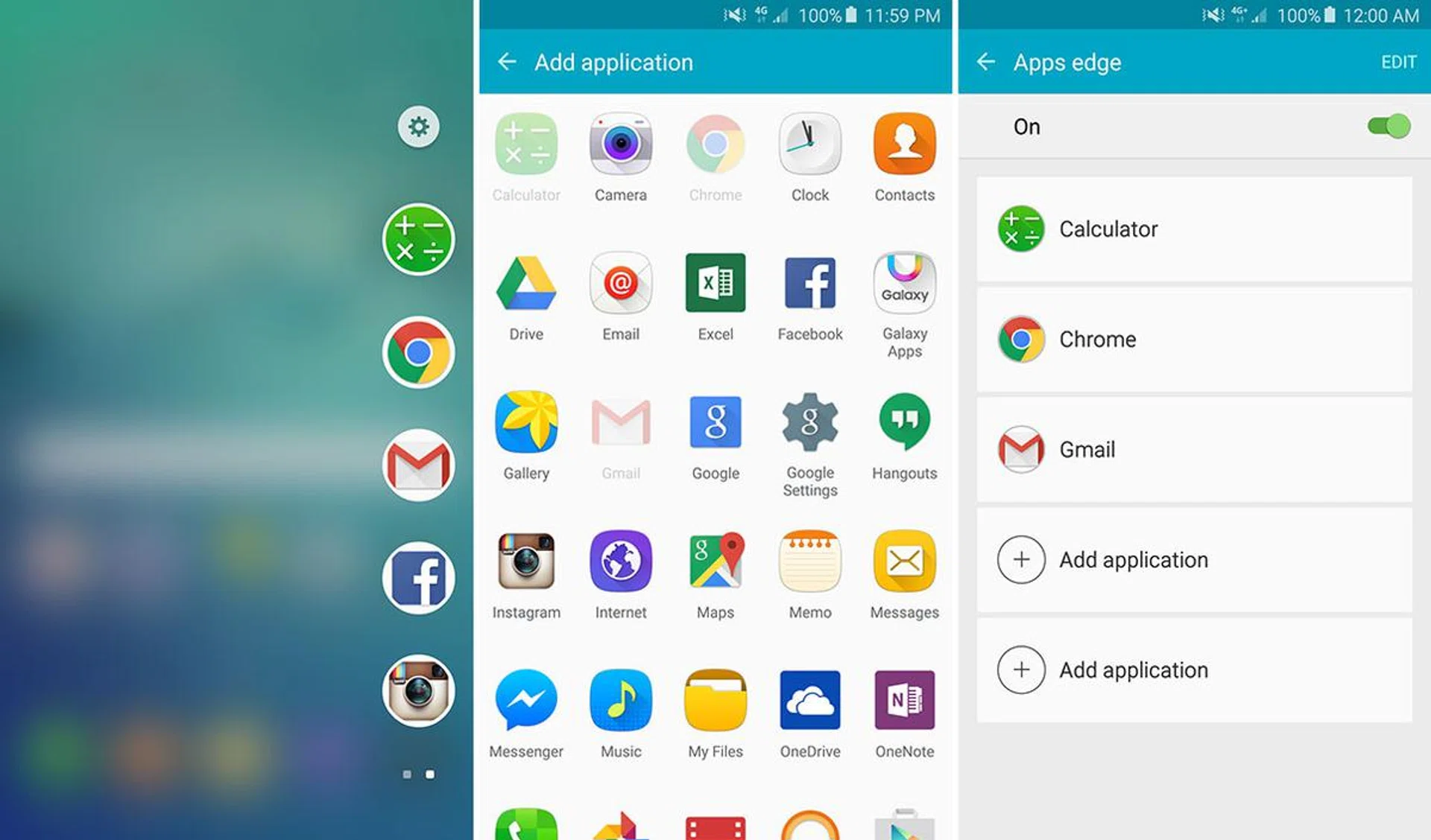 There's no Air Command menu on the S6 Edge+ to put your app shortcuts, but the Apps Edge does the same thing.