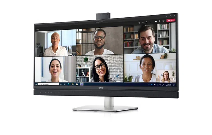 How the Dell 34 Curved Video Conferencing Monitor looks at work. Image courtesy of Dell. 
