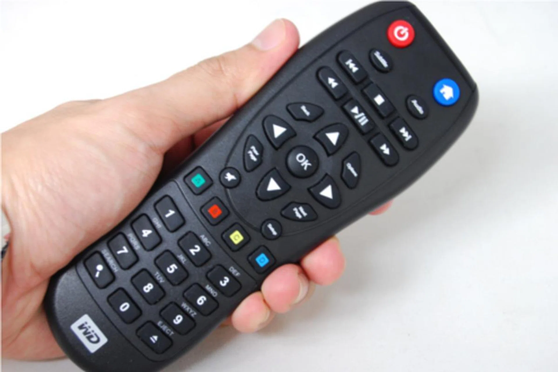 The provided remote just has the essential buttons and controls. 