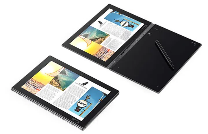 The Yoga Book can be laid completely flat or folded over to be used as a tablet. (Image Source: Lenovo)