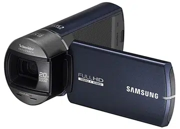 The Samsung HMX-Q10 is highly portable and suits either-handed shooting.