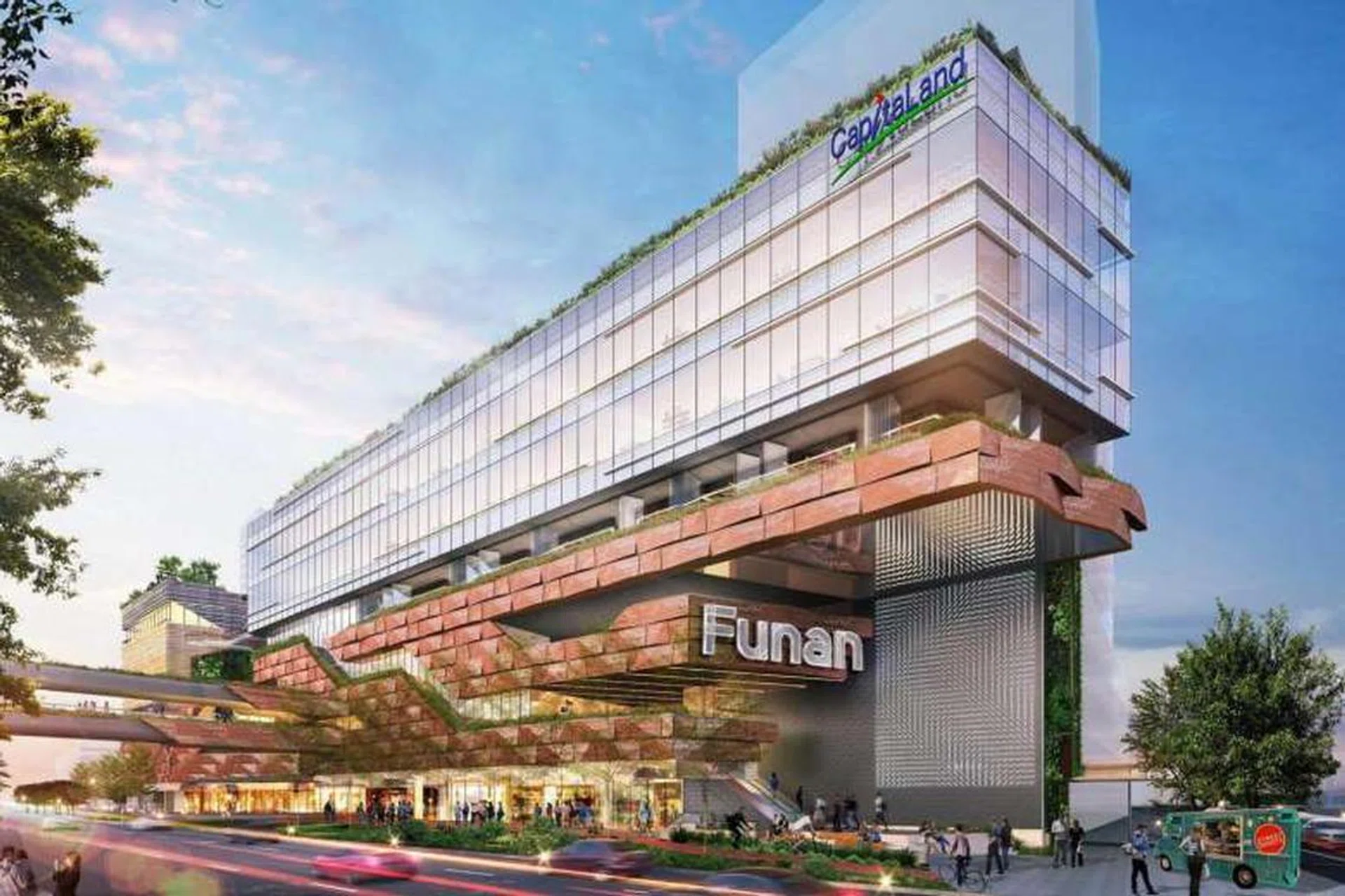 The new Funan will feature multiple access points and gentle slopes, making it easy for cyclists and pedestrians to enter the building. PHOTO: CAPITALAND