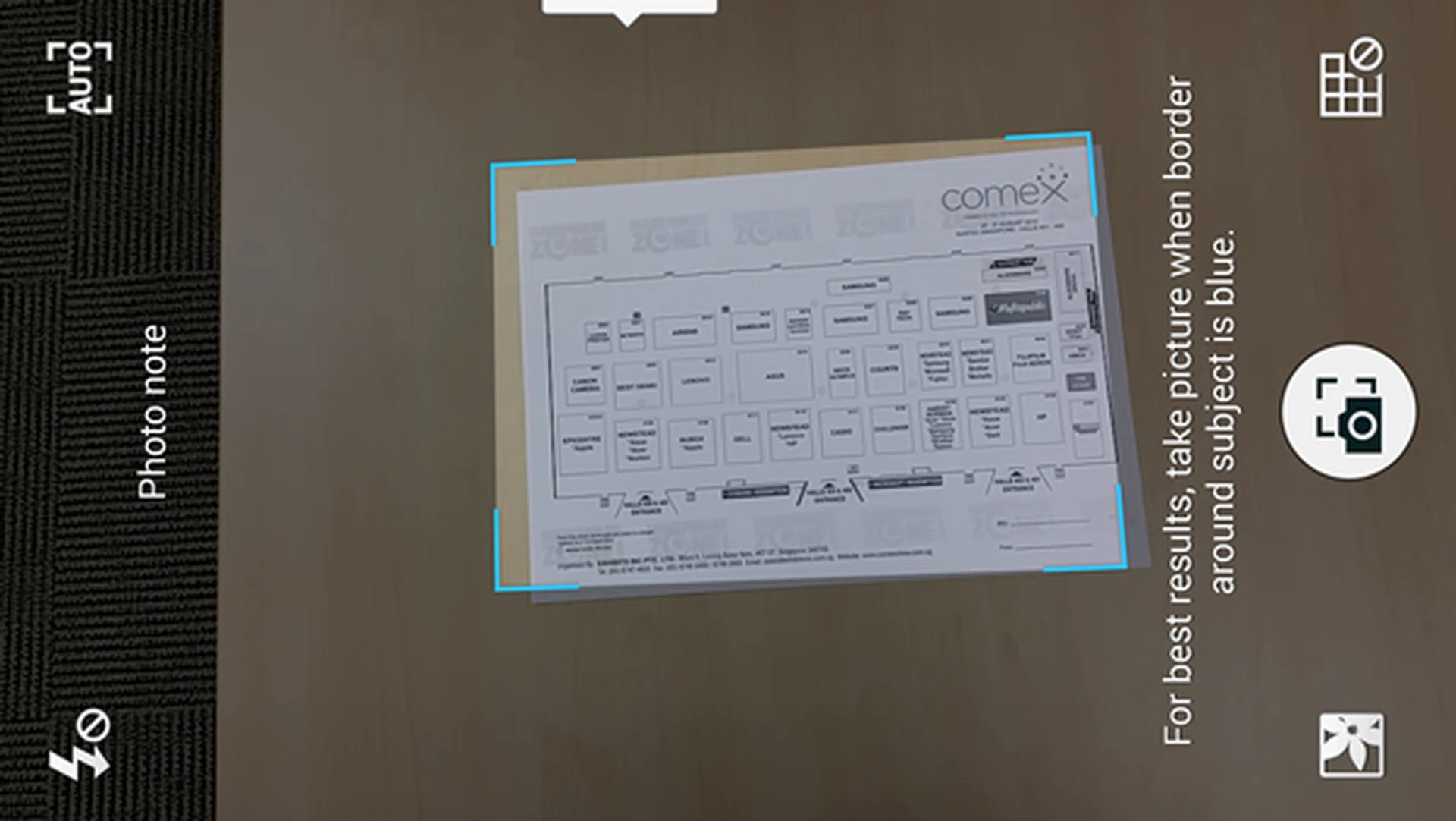 Align the subject within the blue rectangle box to get a proper render on the Samsung Galaxy Note 4.
