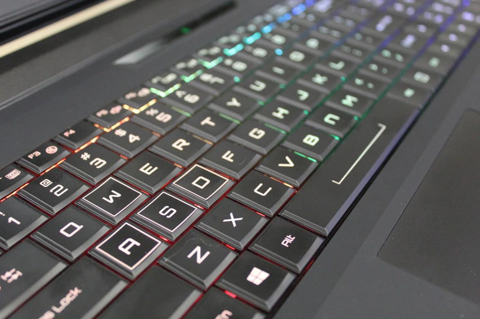 The W-15 has a programmable keyboard and customizable backlights, but there aren't any macro or shortcut keys. That's probably due to space limitations.
