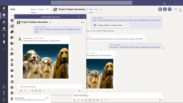 Pop-up chat in Microsoft Teams. <br>Image source: Microsoft