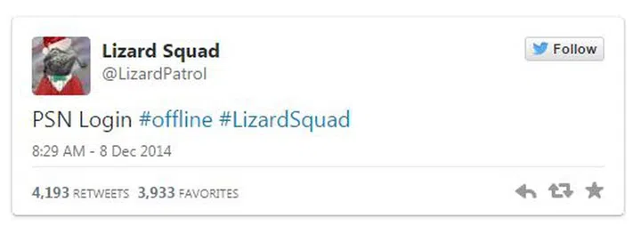 Seems like the Lizard Squad is claiming responsibility for this one.