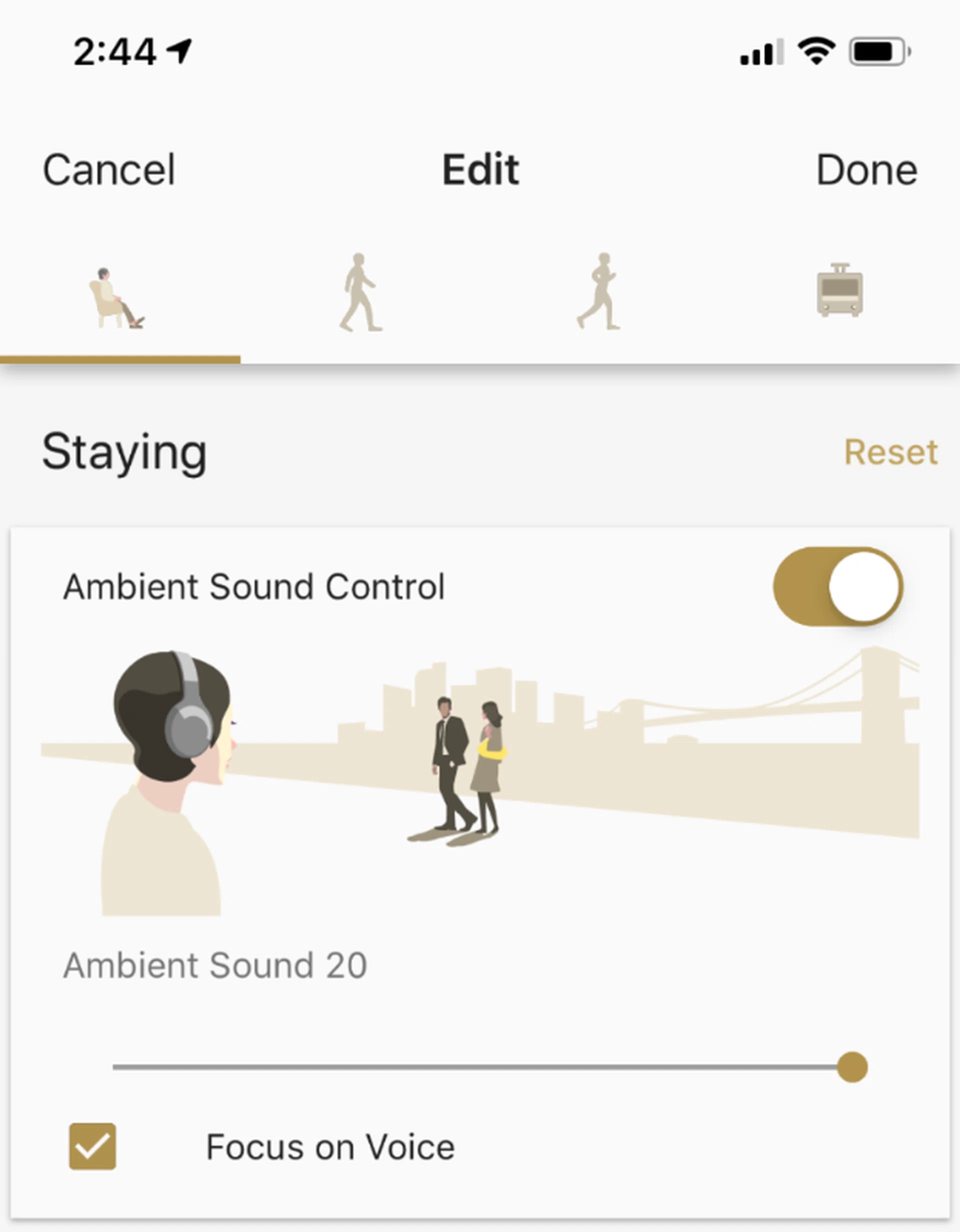 You can adjust the aggressive of the WH-1000XM3's noise-canceling with the Headphones Connect app.