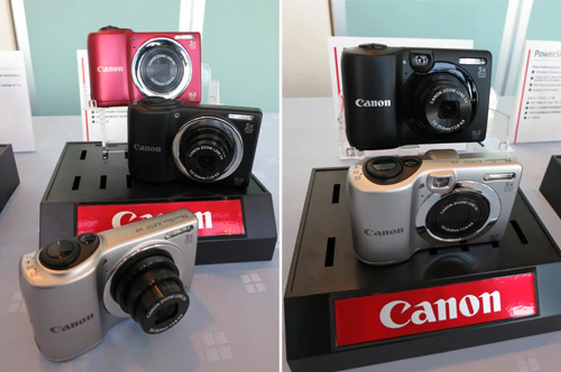 While the most basic among the easy-and-fun-to-use A series PowerShot cameras, the A800 (left, US$ 109.99) and A1300 (right, US$ 119.99) are by no means lightweights in the digital imaging field. Both pack 16-megapixel CCD sensors and offer a 28-140mm (5x optical) focal range with Digital IS technology to ensure quality snaps every time. The PowerShot A1300’s defining feature is an optical viewfinder, something which you won’t find on many of today’s digital compacts.