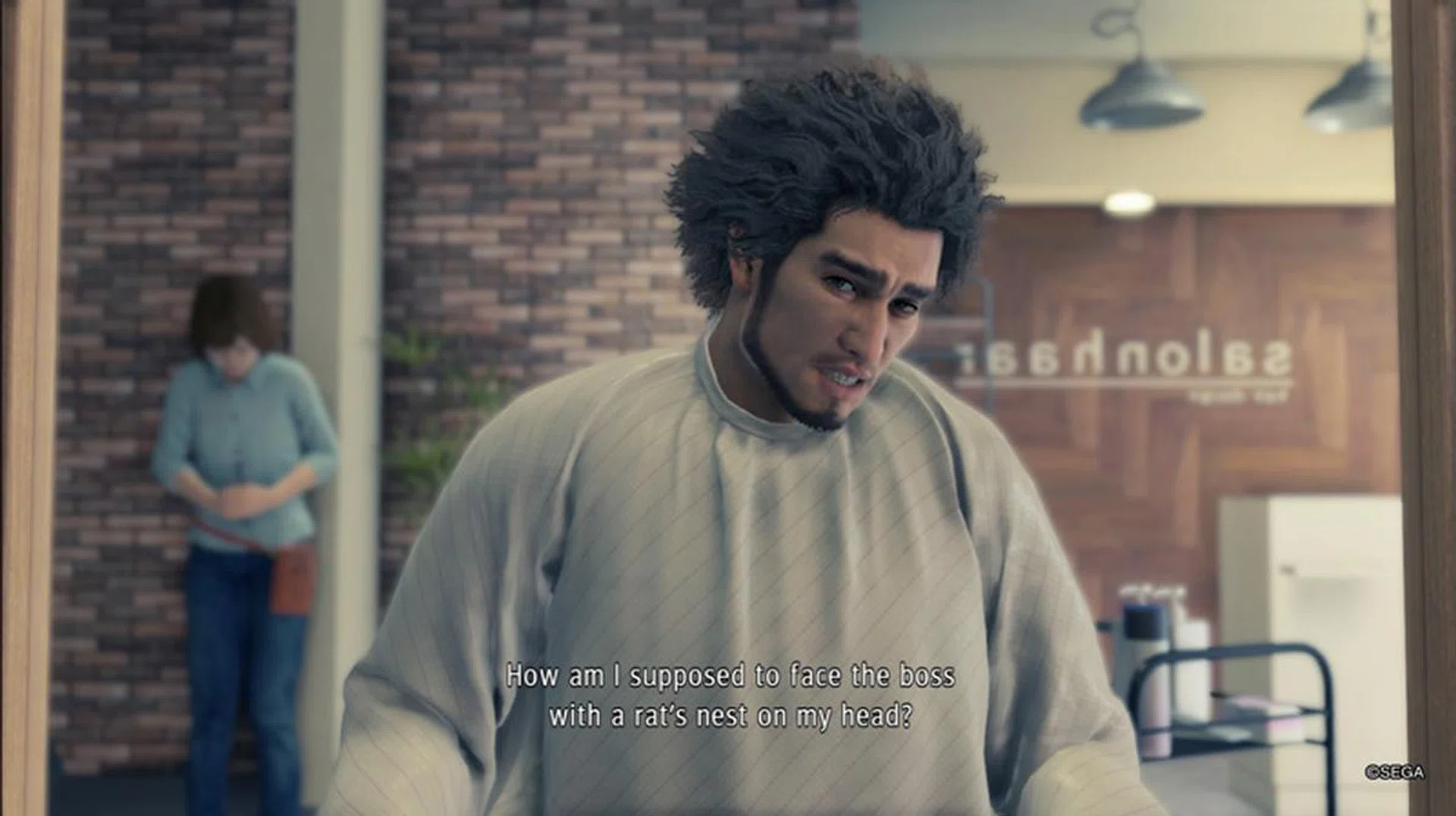 Yakuza's story loves to dip into absurdity every now and again. Ichiban's hair, for example, is not wild and frizzy by choice - it's the mistake of a barber misunderstanding his haircut order. Denizens of Yokohama constantly poke fun at him for it, too. Poor guy. 