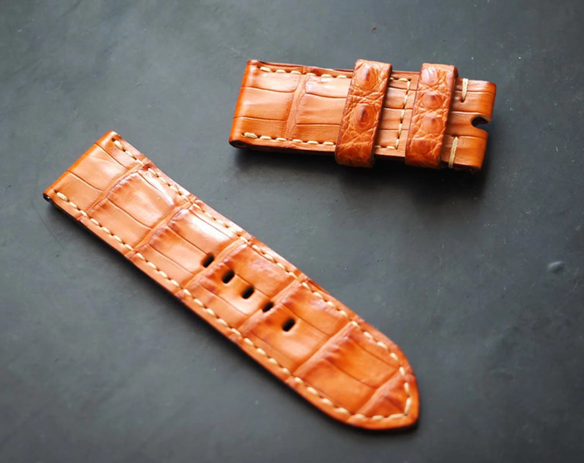 Honey brown crocodile belly strap from Ted Su.