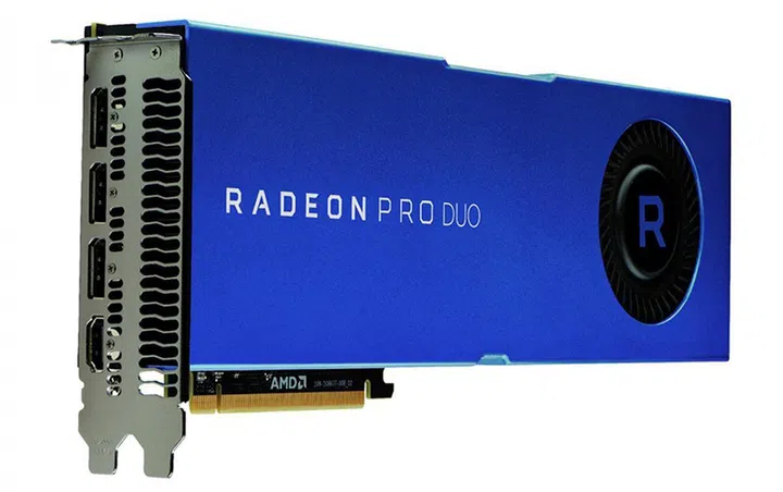 The card basically comprises two Radeon Pro WX 7100 graphics chips. (Image Source: AMD)