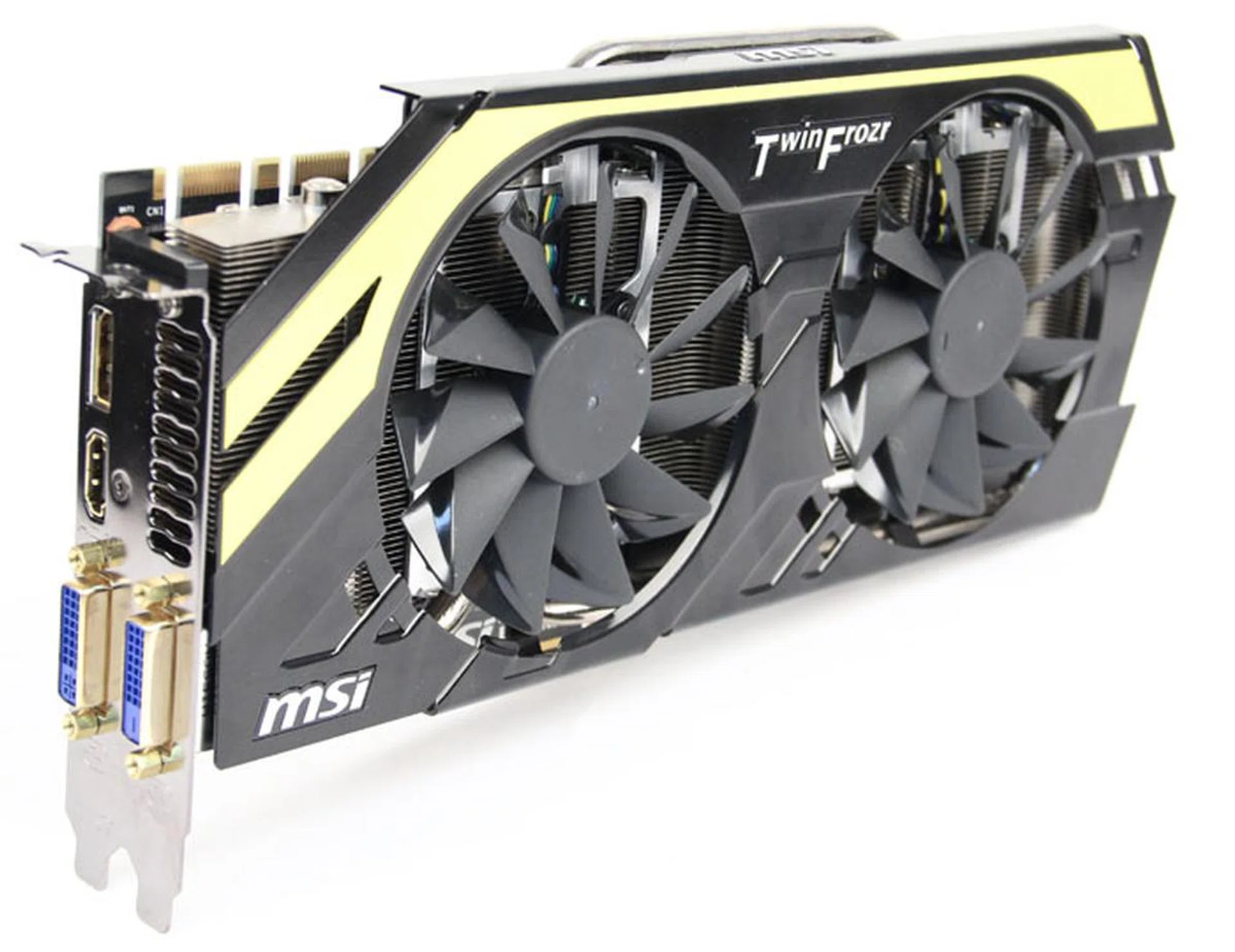 MSI's Twin Frozr IV cooler is quite similar to ASUS' with four copper heatpipes in direct contact with the GPU. It sports much larger fans however, measuring a massive 100mm in diameter.