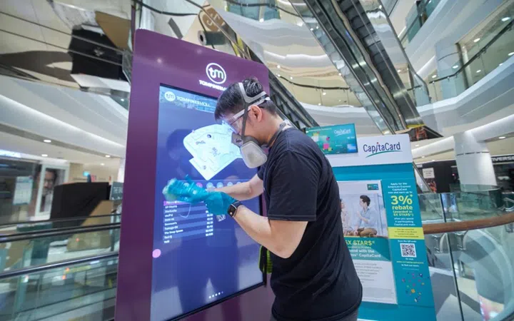 Treated surfaces can guard against bacteria and virus for up to six months. Image courtesy of CapitaLand