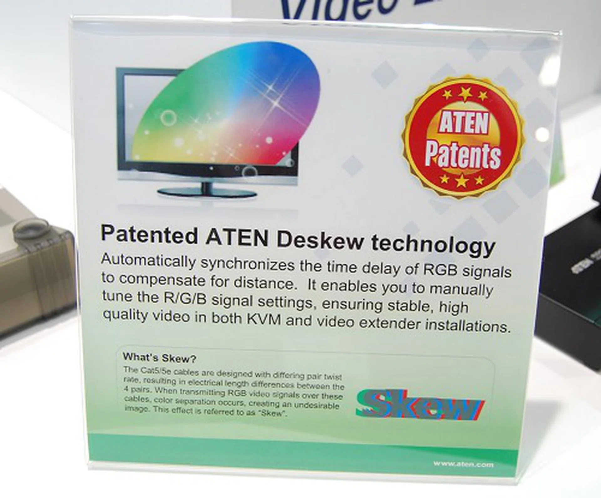 Aten also recently incorporated Deskew technology to their KVM products that operate over long distances of Cat5/5e cables.