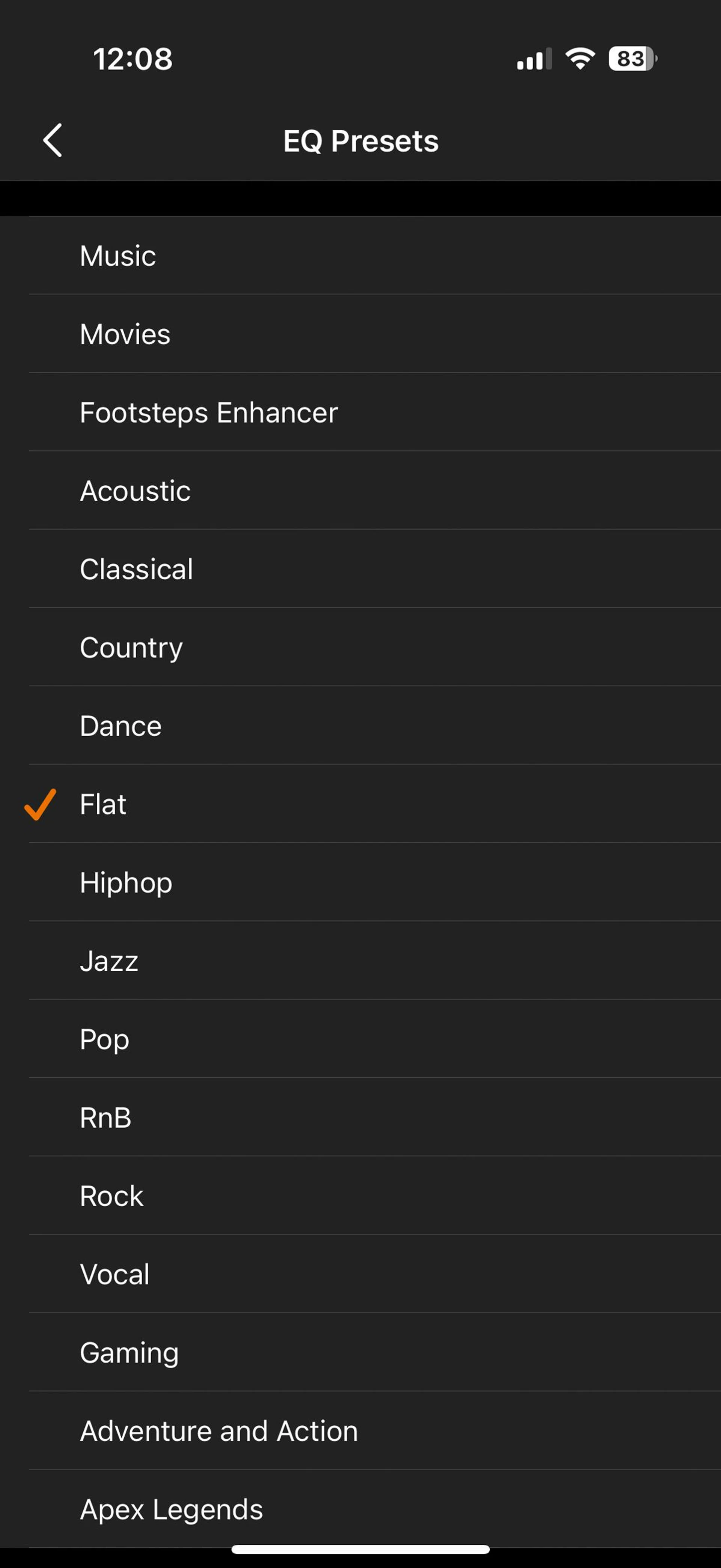EQ preset list. Photo: HWZ.
