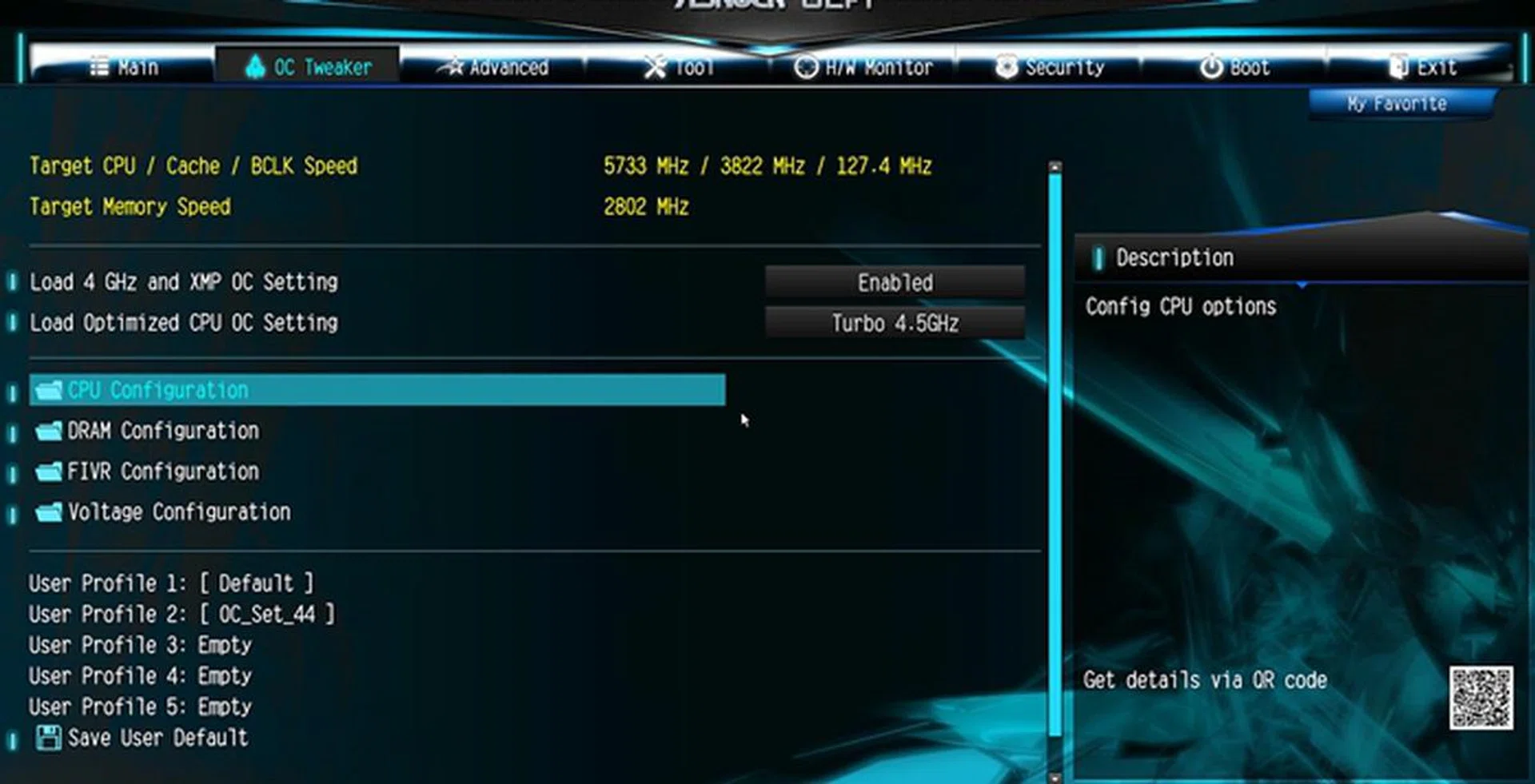 The "Turbo 4.5GHz" value was selected; however, the final clock speed of its overclocking exercise was just slightly over 4.0GHz.