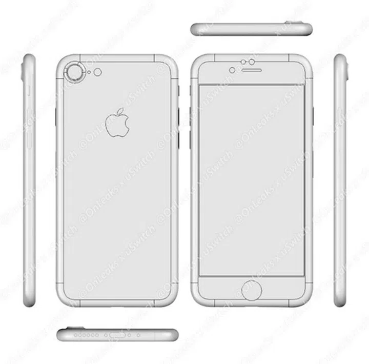 The blueprint for the Apple iPhone 7. <br> Image source: @OnLeaks
