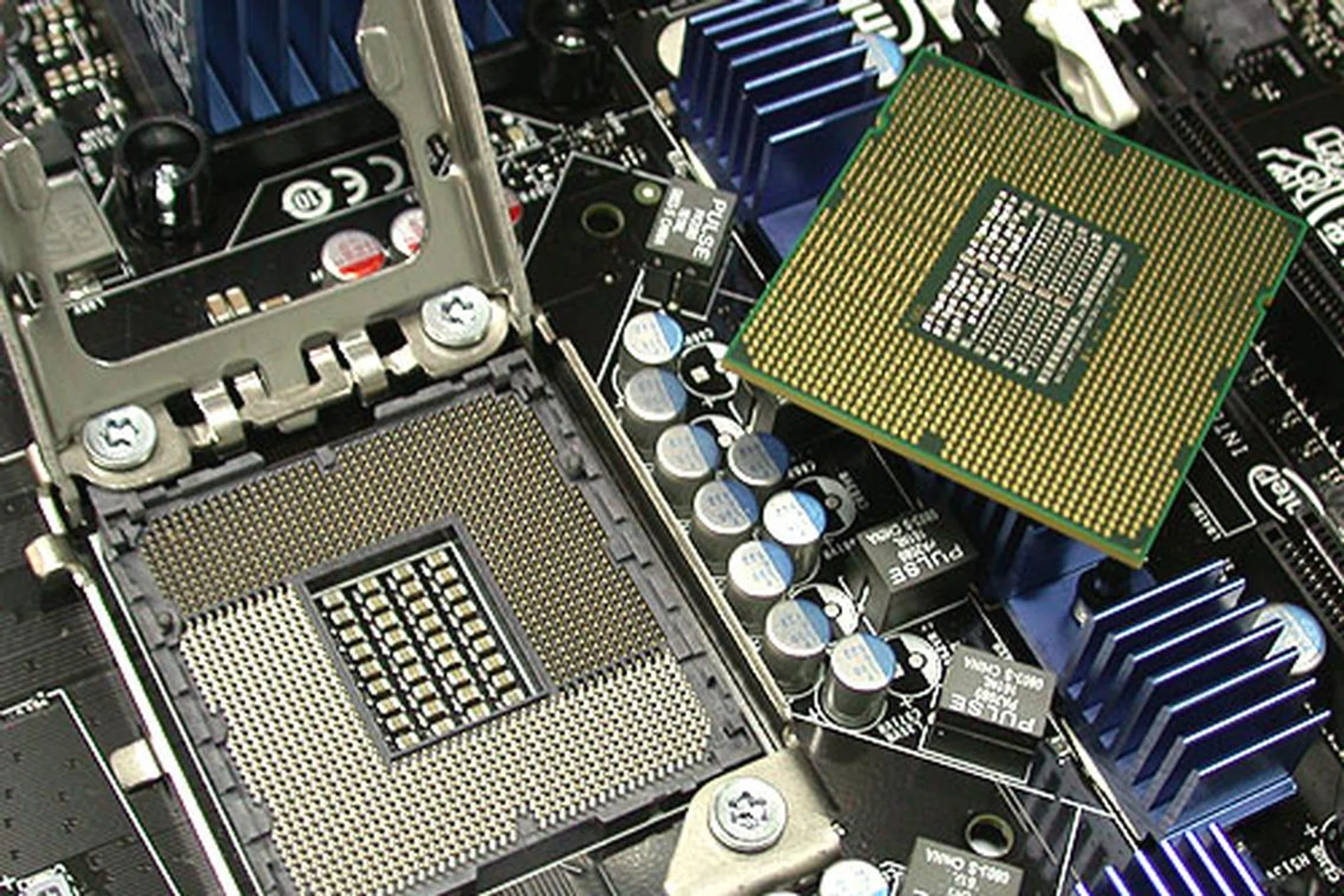 The LGA1366 socket for the Core i7 CPU.