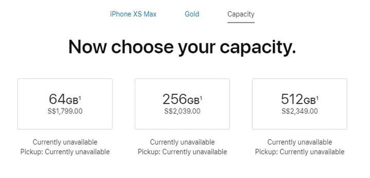 iPhone XS Max pricing.