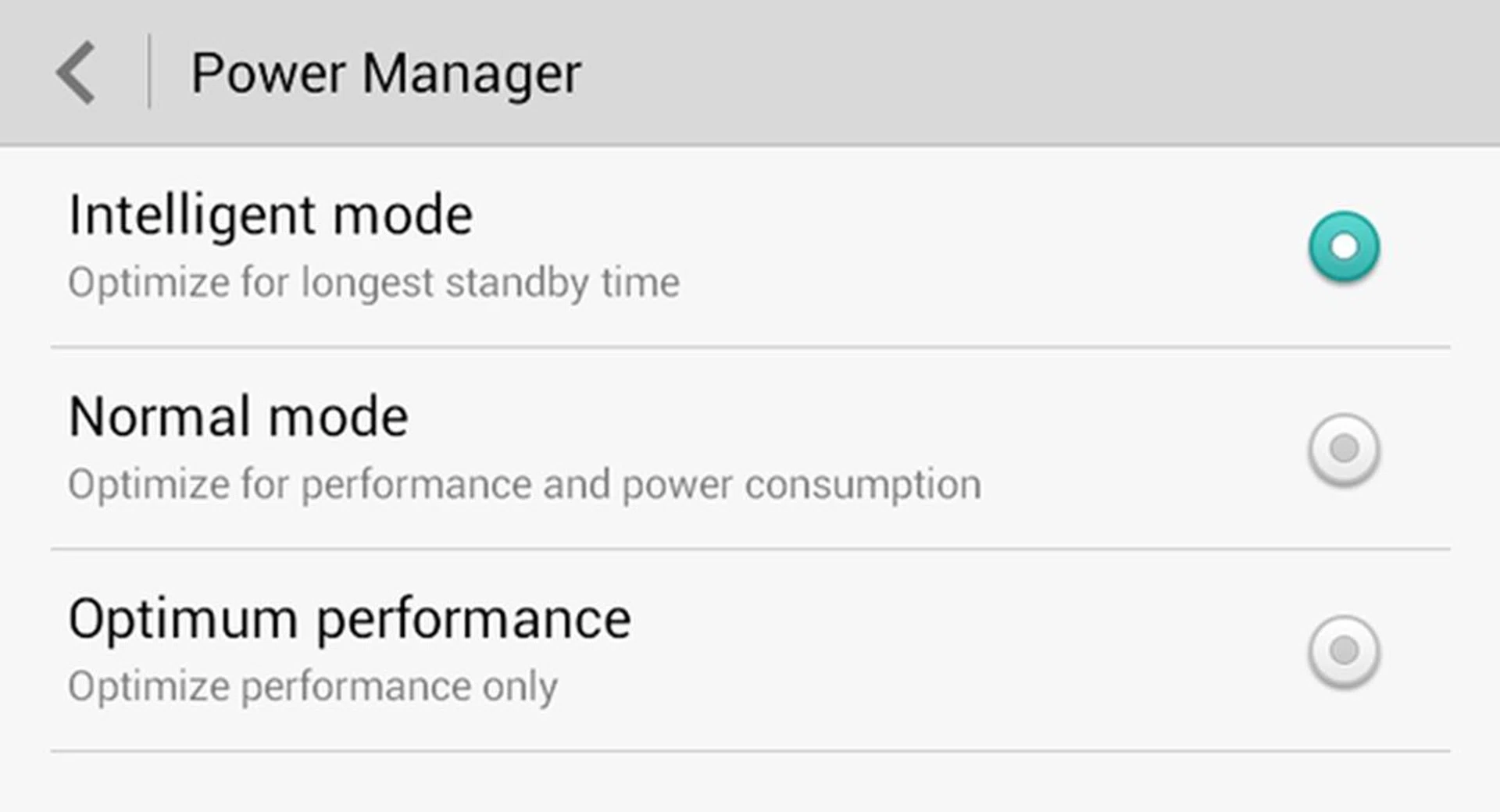 Three power saving modes are available on the Huawei Ascend Mate.