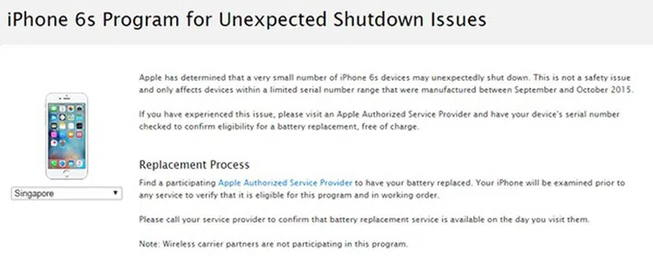 The iPhone 6s battery replacement program <br> Image source: Apple