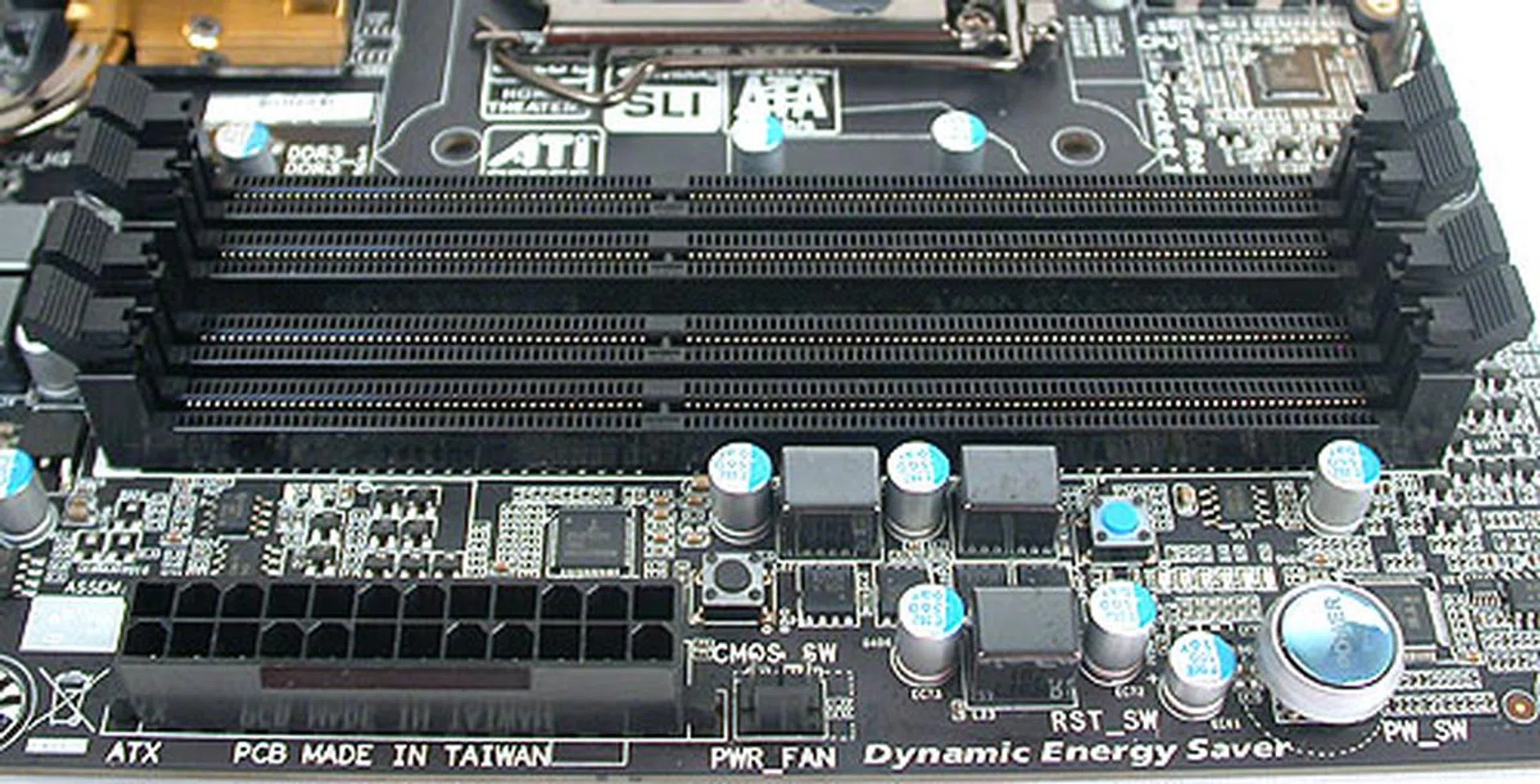 Nothing unusual here, with the black motif extending to the DIMM slots. One minor problem with black DIMM slots is that it's difficult to see the slots in proper once the board is installed within a casing in lower lighting conditions. A common scenario is if you need to re-sit the memory or troubleshoot it. This is a minor quibble though.