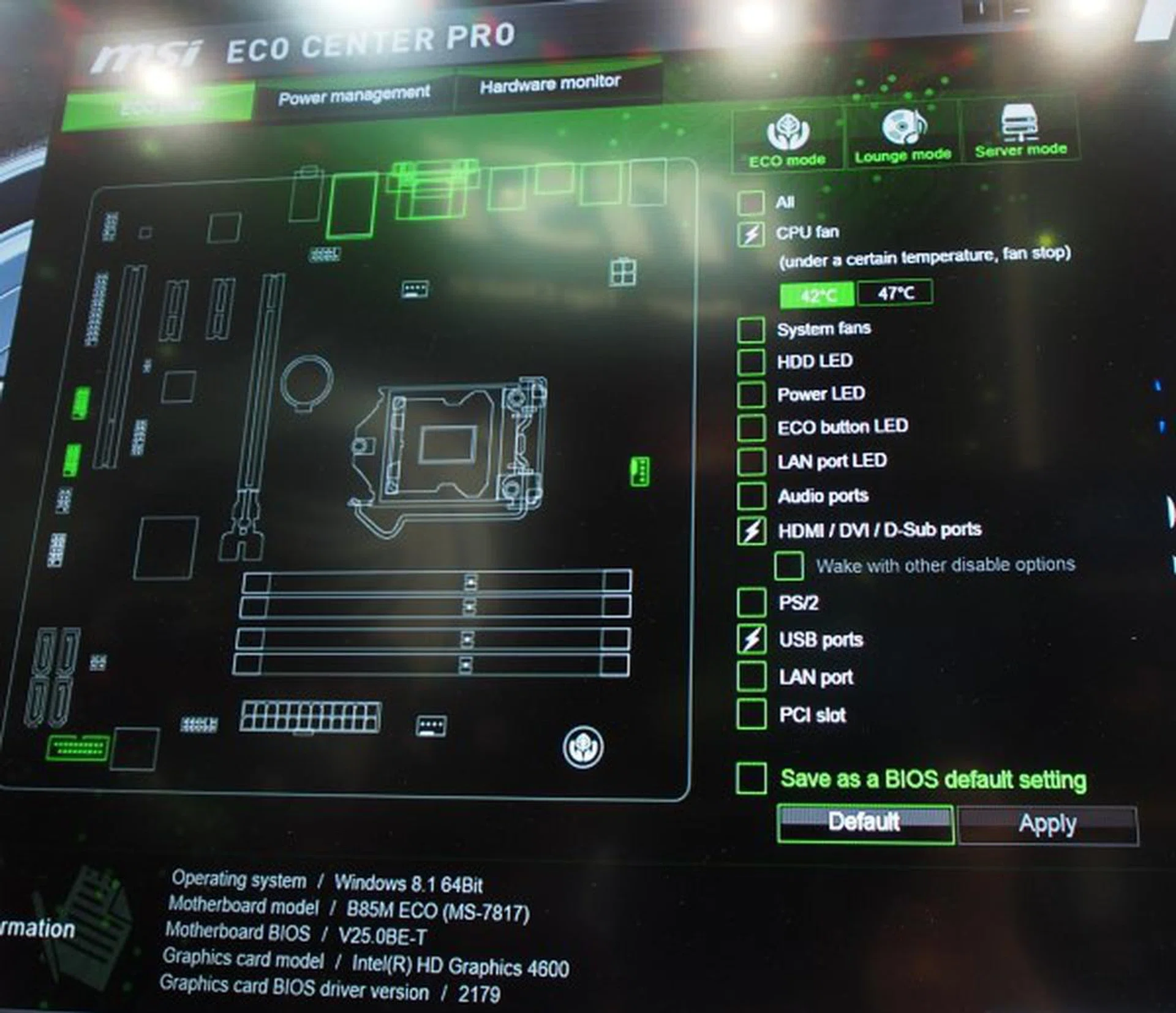 The Eco Center Pro offers users better control over power use of the motherboard.