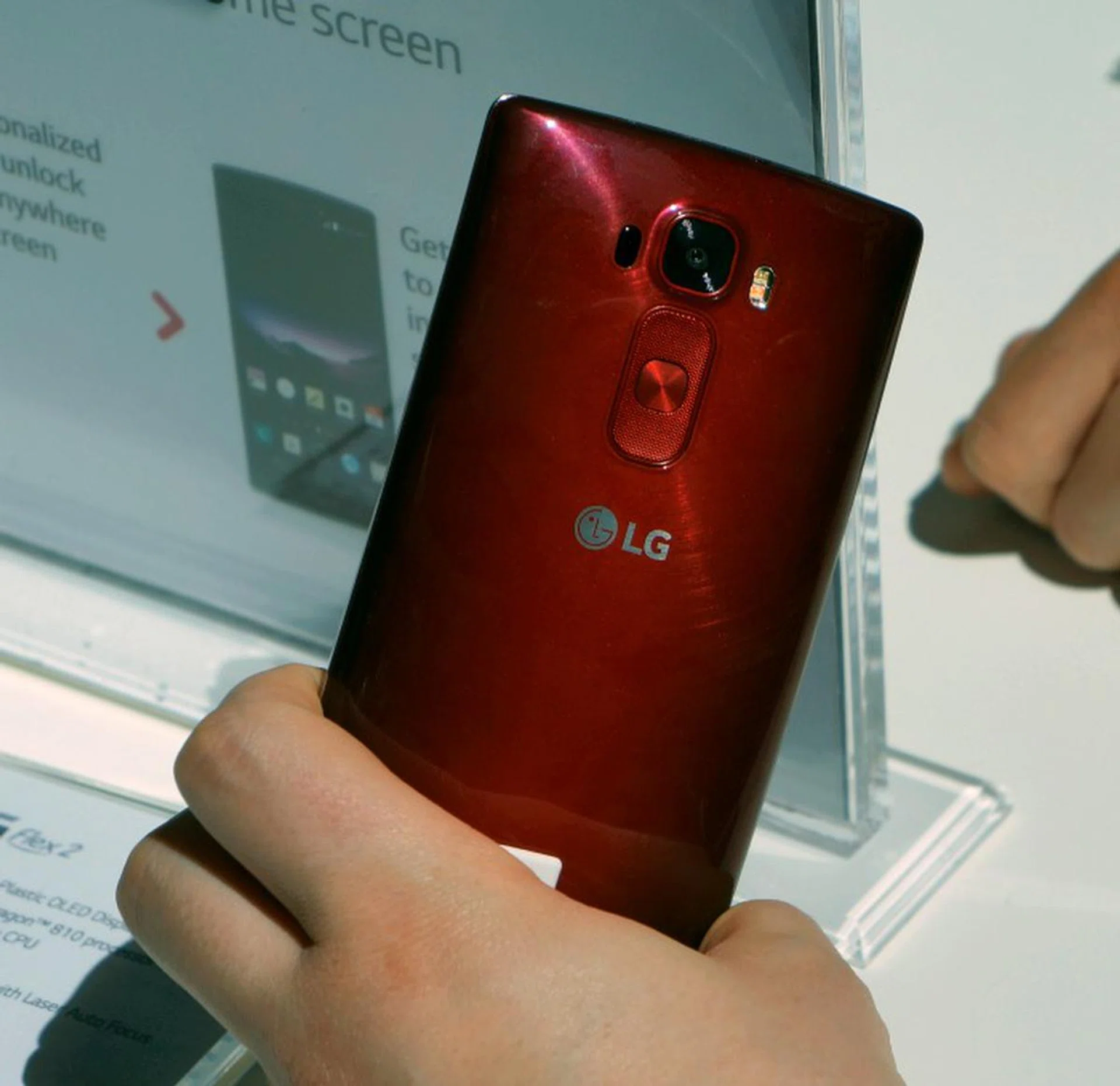 A close-up of the red edition of the G Flex 2.