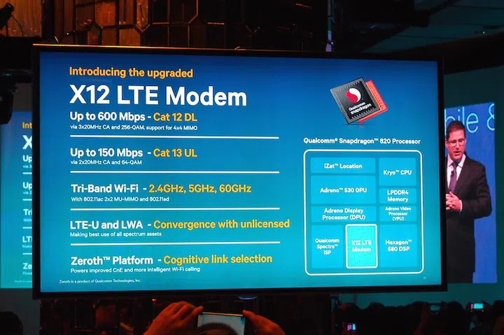 A teaser of all the connectivity features that the Snapdragon 820 will get, via the capabilities of the X12 LTE modem.