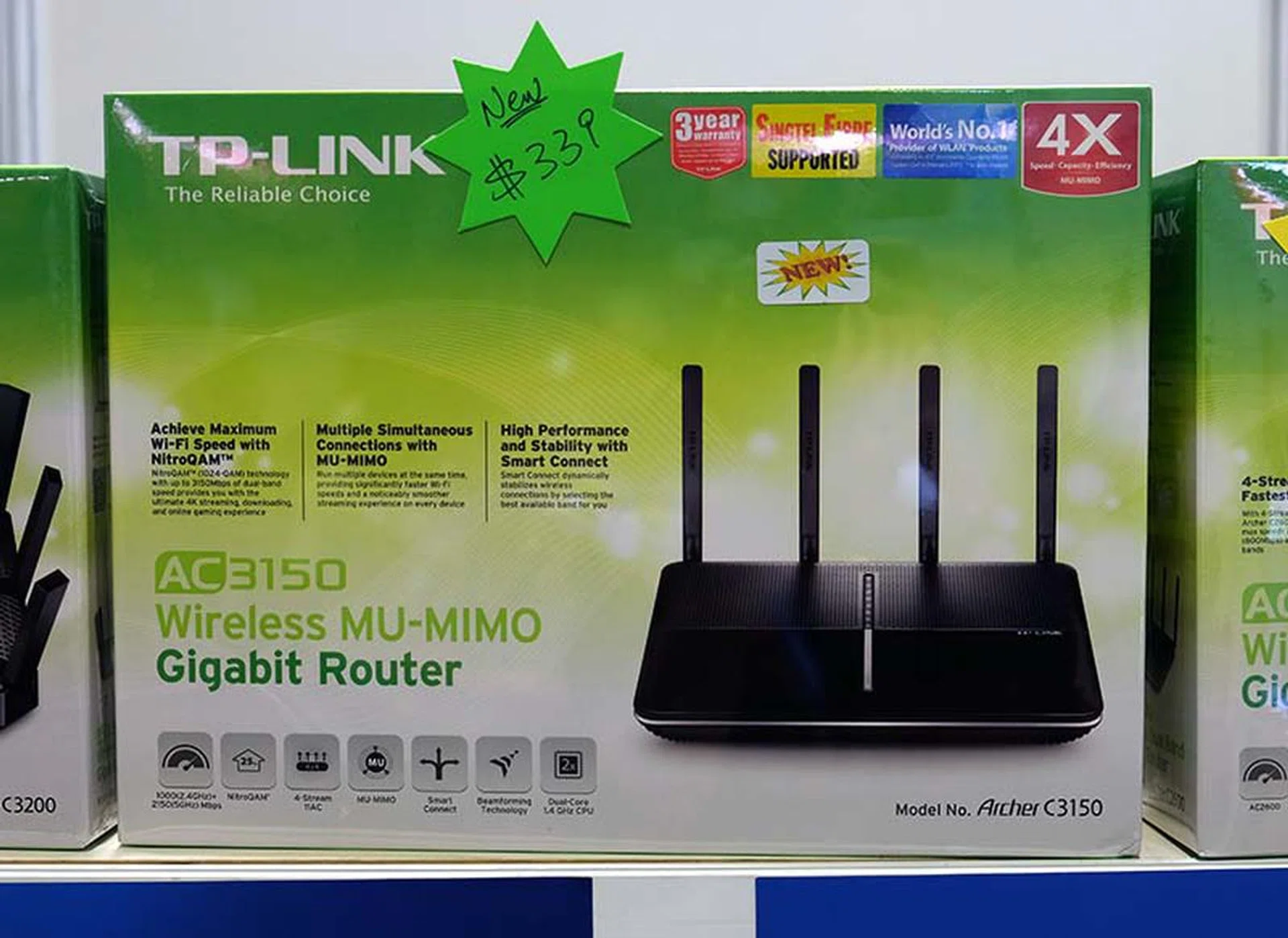 For users who demand the best, the Archer C3150 is a dual-band router that supports up to 1000Mbps on its 2.4GHz band and 2167Mbps on its 5GHz band.  It also supports the latest MU-MIMO technology for more efficient transmission of data if paired with compatible MU-MIMO clients.