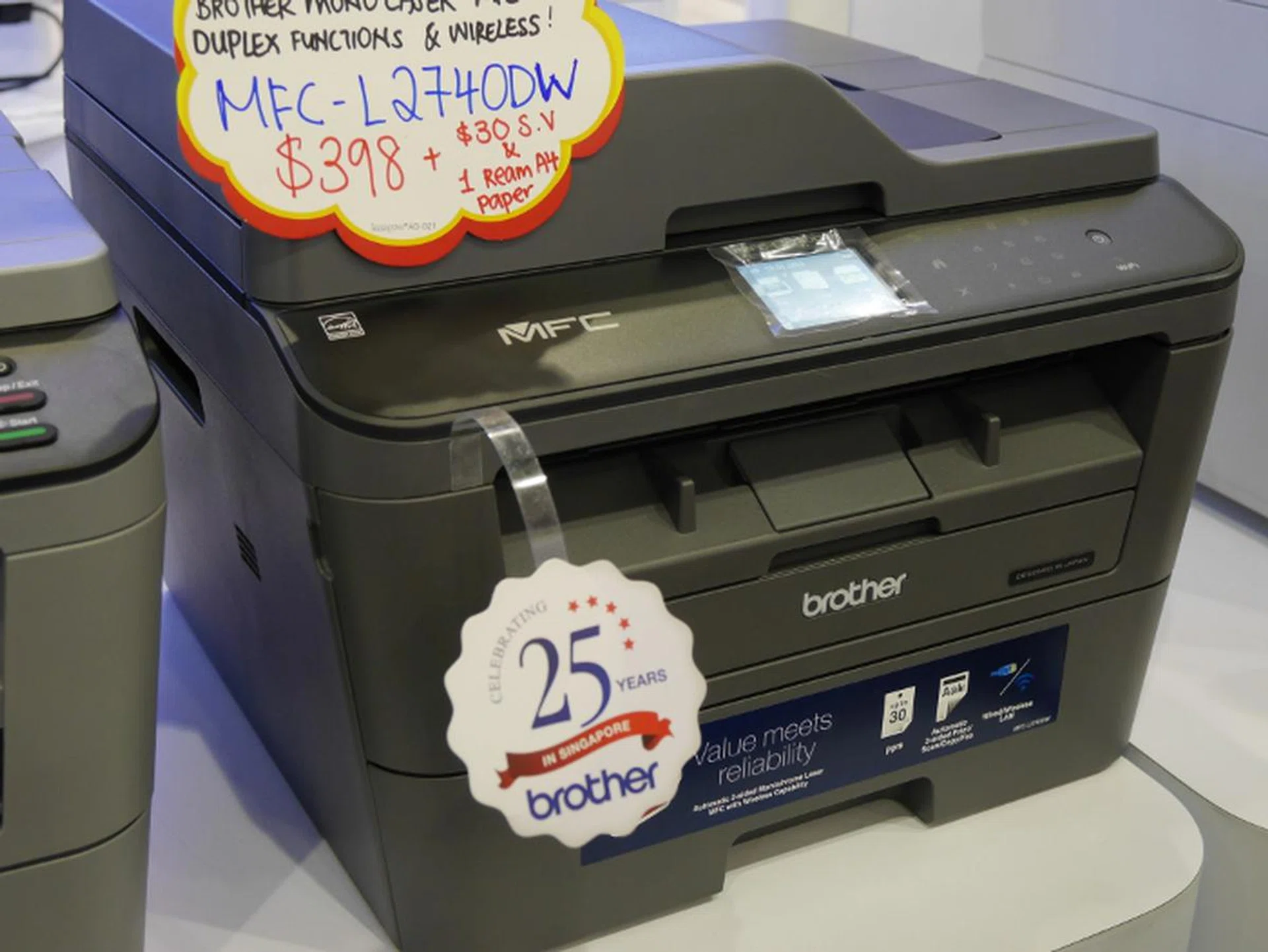 The Brother MFC-L2740DW is a monochrome multi-function printer that can print, scan, fax, and copy. Connectivity options include Wi-Fi, Wi-Fi Direct and Ethernet. It also comes with a 35-sheet automatic document feeder (ADF) and a 250-sheet standard paper tray. With a print speed of up to 30ppm, you can grab it for $398 (usual price $448) and it comes with a $30 shopping voucher and a ream of A4 white paper.