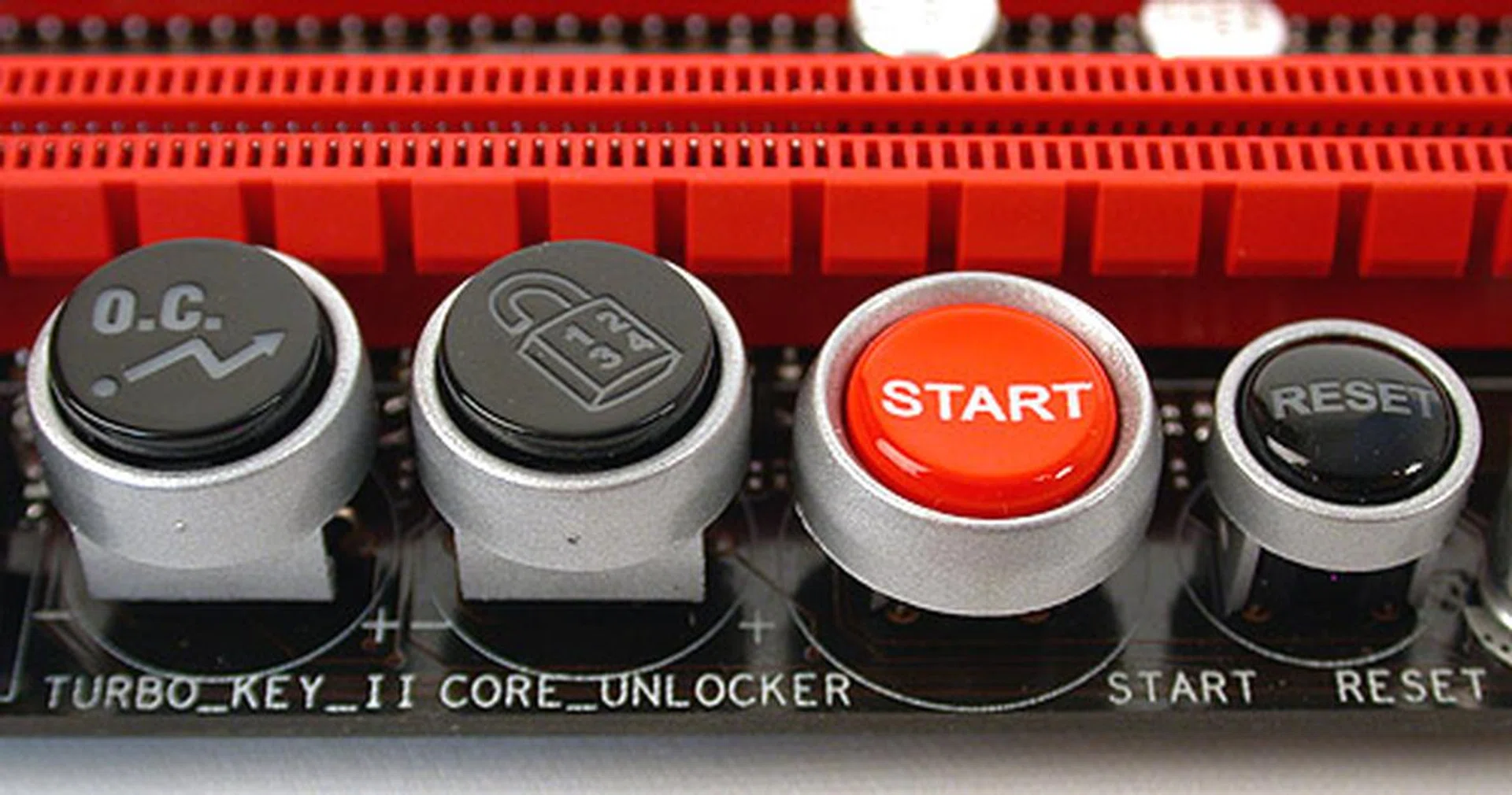 Besides the obvious Power and Reset buttons, ASUS has two of its proprietary features here with Core Unlocker, which unlocks your AMD processor if it has cores disabled, like the Phenom II X2. The Turbo Key II is an auto-overclocking utility which kicks in when the button is enabled prior to booting the system. The amount of overclock can be controlled within the BIOS settings.